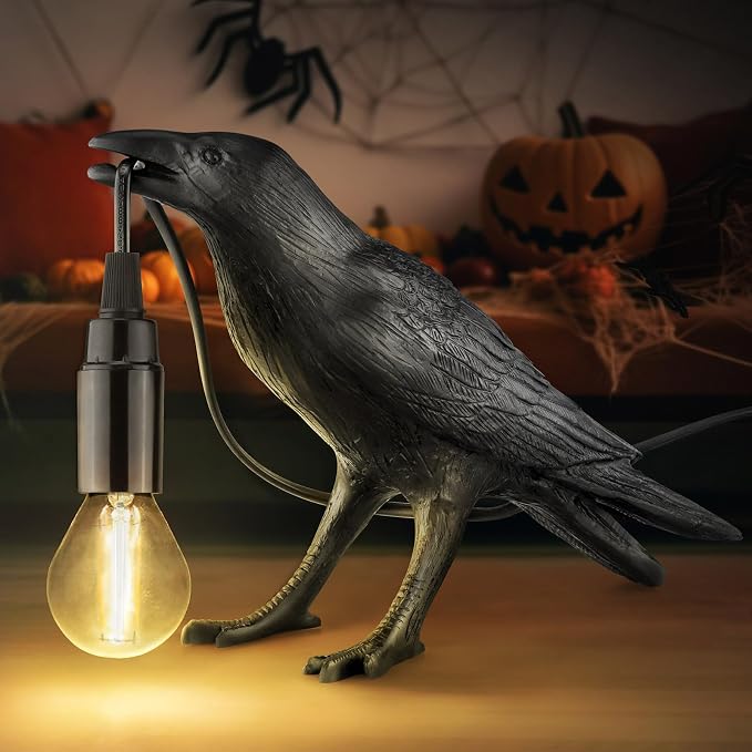 Halloween Crow Lamp, Raven Table Lamp with Bulb, Bird Desk Lamps - skull lamp