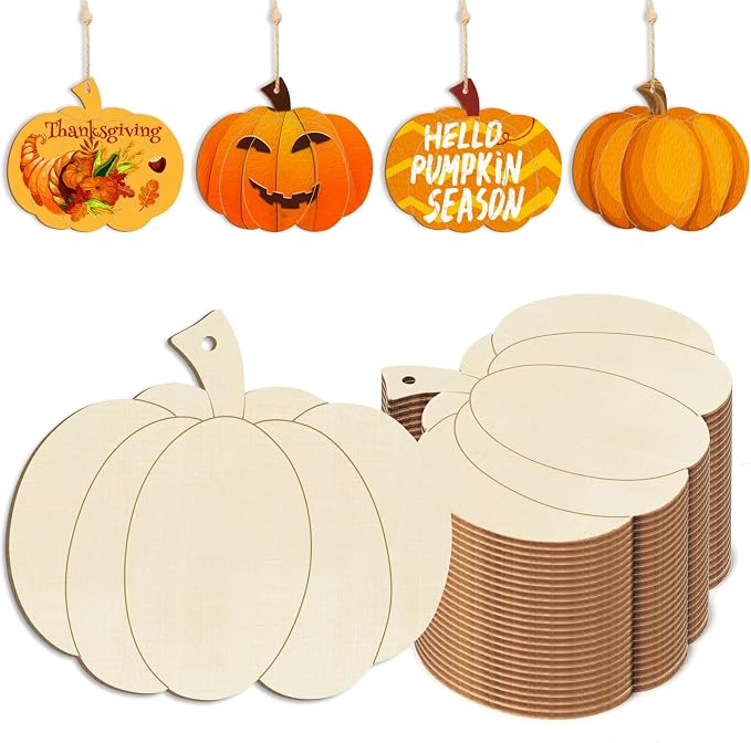Wooden Pumpkins Ornaments to Paint Halloween Thanksgiving Decoration Cutouts Unfinished 24PCS 3.5 inches, DIY Blank Unfinished Pumpkin Wood Discs Ornament for Home Harvest Crafts Hanging Autumn - skull painting