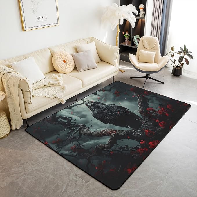 Feelyou Crows Area Rug 5x7 Living Room Rugs for Bedroom - skull carpet