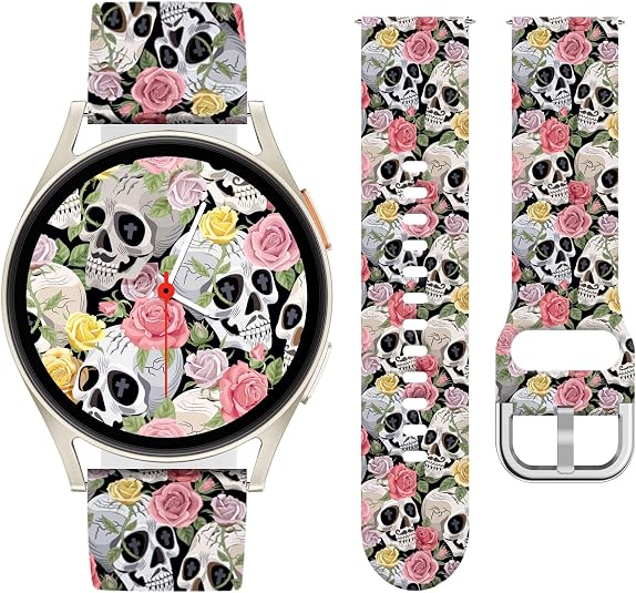 Halloween Watch Band Compatible with Samsung Galaxy Watch 7/FE/6/5/4 Band with Charms,20mm Soft Silicone Sport Band for Garmin Vivoactive 5/Vivoactive 3 Smart Watch - skull watch