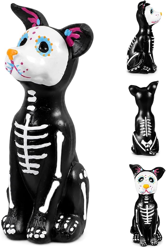 Day of The Dead Dog Figurine, Halloween Sugar Skulls Animal Statue - sugar skull ornament
