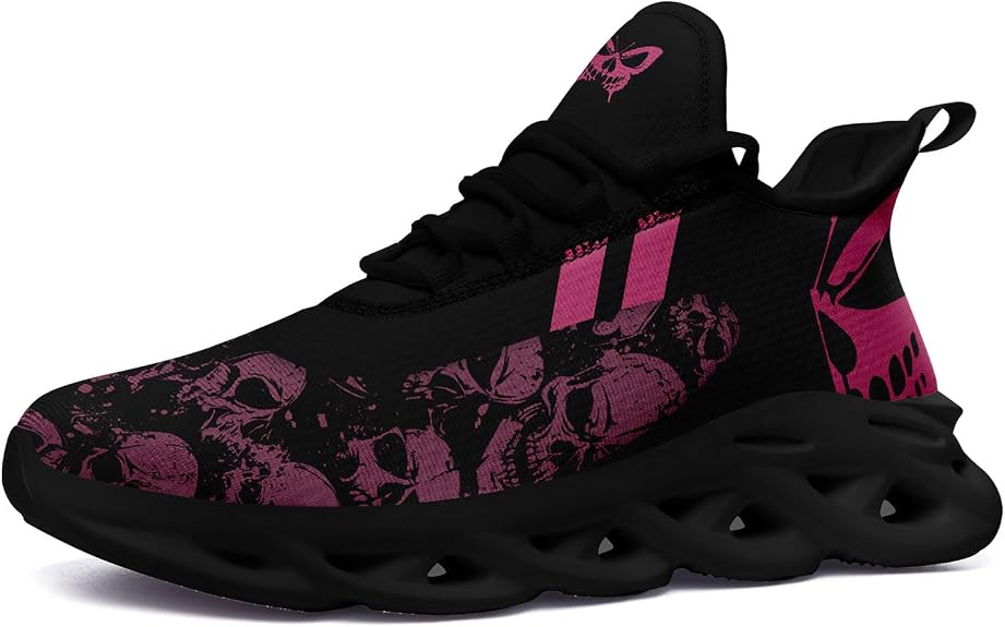 Men's Road Runnig Shoes Non-Slip Lightweight Fashion Skull Rose Walking Sneaker Athletic Cool Cushioned Sport Shoes for Women - sugar skull boots