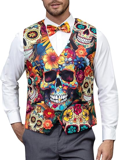 LINOCOUTON Men's Festival Suit Vest with Bow Tie - sugar skull dress