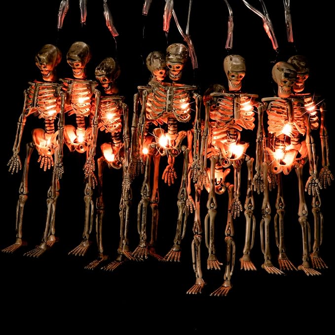 Hiboom Halloween Skeleton Skull Lighted Holiday Display, 2 Pack, Orange