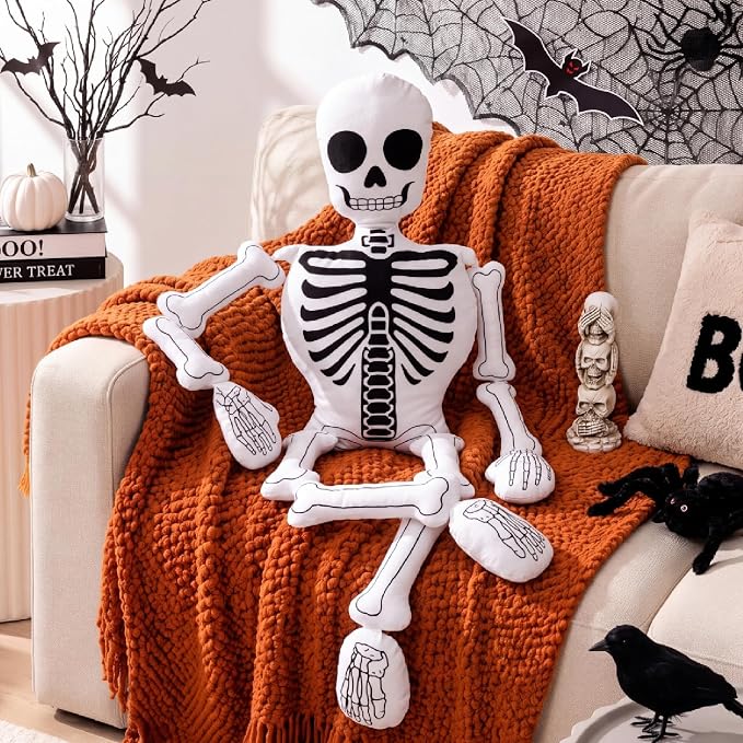 Wonderjune 41 Inch Halloween Skeleton Pillows Plush Stuffed Skull Pillow - skeleton