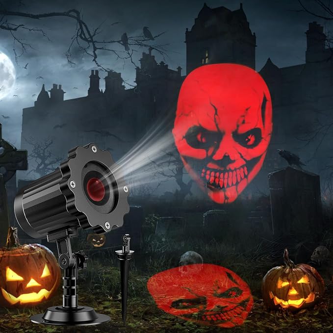 Halloween Decorations Outdoor, 3D Dynamic Red Skull Halloween Projector Lights, Waterproof Holiday Light for Window, Ground, Roof, Wall,Cemetery, Holiday Decor - skull lamp