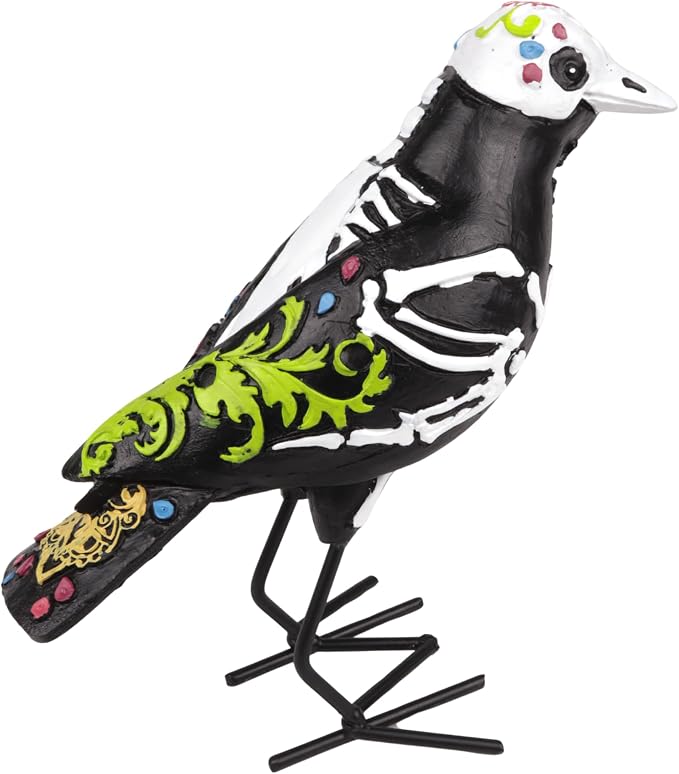 Needzo Dia De Los Muertos Sugar Skull Bird, Multicolor Ofrenda Altar Decoration, Day of the Dead Halloween Figurine, 4.75 Inches - sugar skull ornament