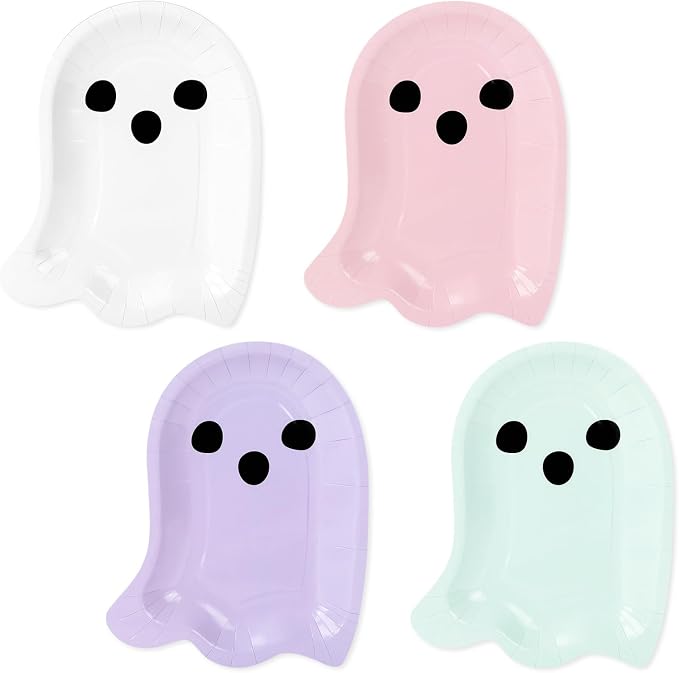 Whaline 40Pcs Halloween Paper Plates Pastel Ghost, 9.6 x 7.6 inch - skull plate