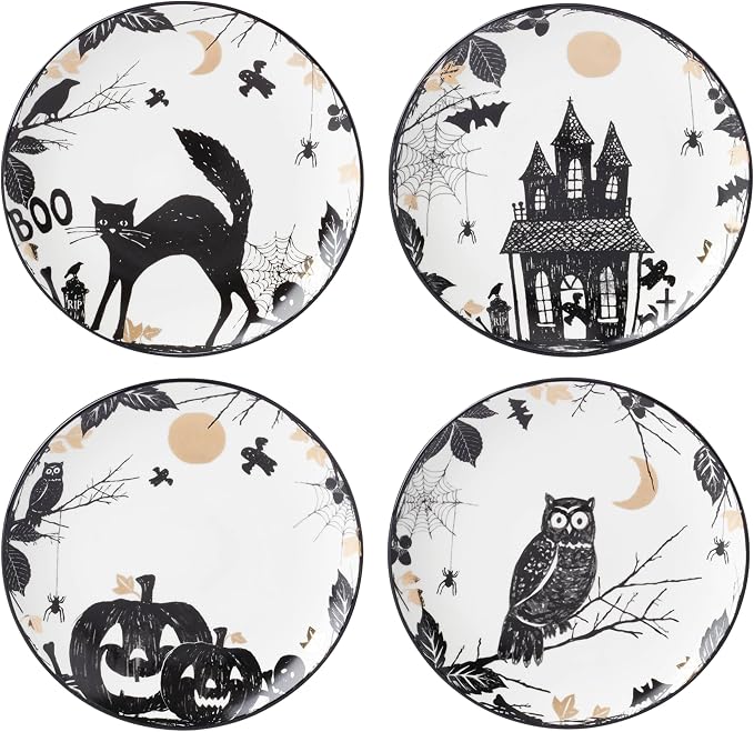 Lenox Haunted Halloween 4-Piece Accent Plates, Appetizer Plate Set for 4 - skull plate