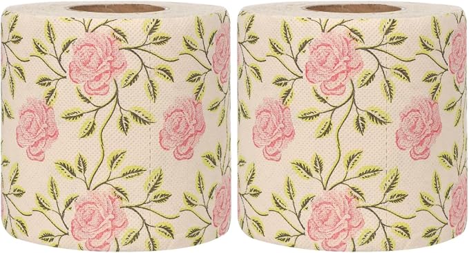 Ipetboom 2 Rolls Floral Toilet Paper - Rose Flower Print Toilet Tissues Decorative Bathroom Tissue Hand Towel Napkins for Wedding Birthday Christmas Tea Party Favors Dinner Bridal Shower Baby Shower - skull toilet paper