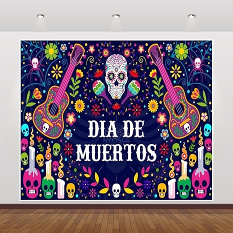 Mexican Fiesta Dia De Los Muertos Backdrop 10x8ft Day of the Dead Photo Background Festival Parade Mexico Fiesta Sugar Skull Flower Party Supplies Cake Table Decoration Photo Booth Props - skull candle