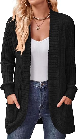DB MOON Womens Long Cardigan Sweater Lightweight Open Front Long Sleeve Outfits with Pockets - skull jacket