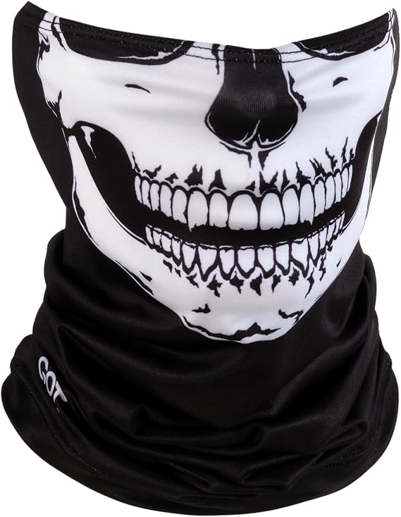 UPF 50+ Fishing Neck Gaiter - UV Face Mask Sun Protection for Men Women - skull jacket
