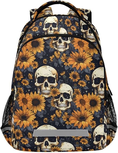 ALAZA Skull Sunflowers Stars Backpack Bookbag Laptop Notebook Bag Casual Travel Trip Daypack for Women Men - skull backpack