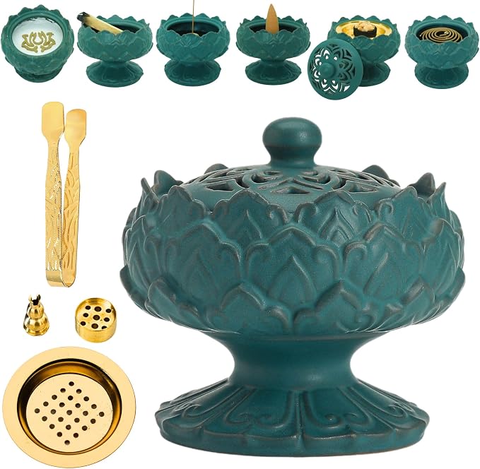 Ceramic Incense Burner for Frankincense, Bakhoor, Charcoal, Stick, Powder, Cone, Coil, and Tower Incense - Accessories for Meditation and Aromatherapy with Tweezers - skull incense burner