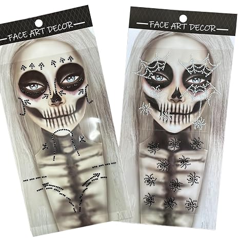 Spider Web Face Gems Skull Body Jewels for Chest Face - skull sticker