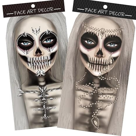 Crystal Bride Face Gems Ghost Bride Skull Body Jewels - sugar skull makeup