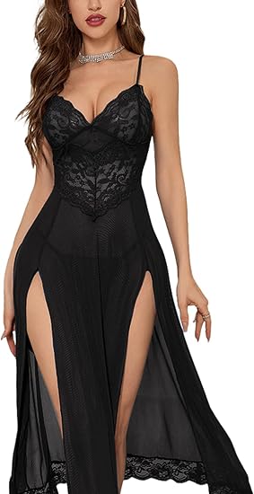Foxiny Sexy Lingerie Dress 2 Pcs Women Night Gowns with Thong 3XS-5XL - sugar skull dress