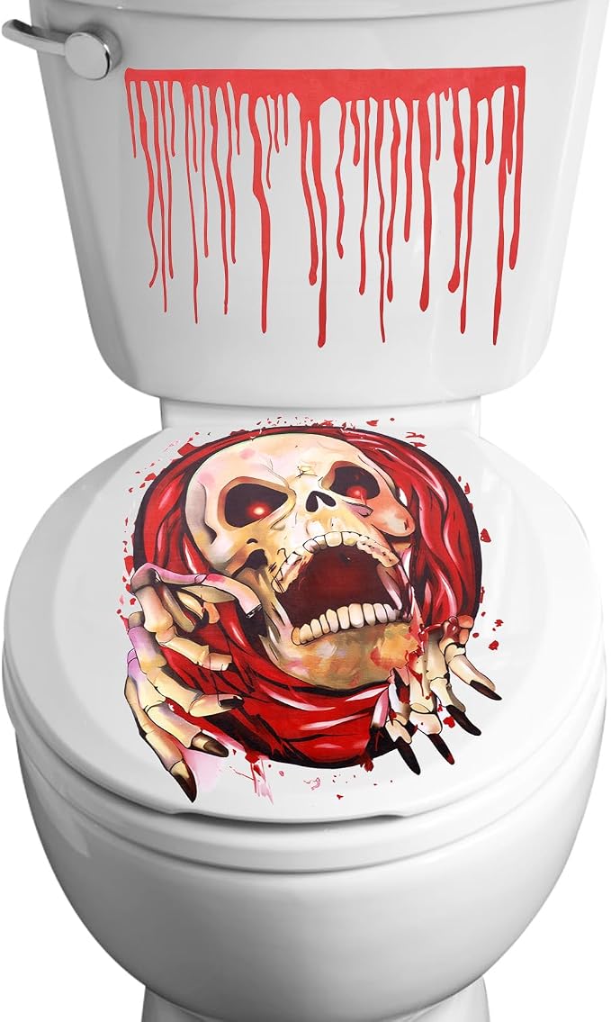 NQEUEPN Halloween Toilet Seat Cover 3D, Halloween Restroom Horror Theme - skull toilet paper