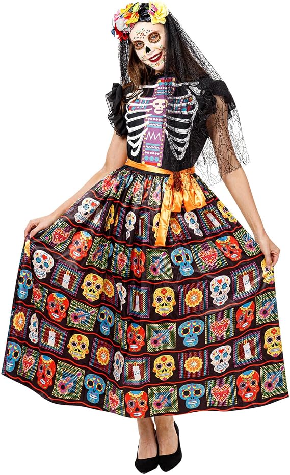 Funnlot Day of The Dead Costume Adult Women Skull Dress Skeleton Costume - sugar skull costume