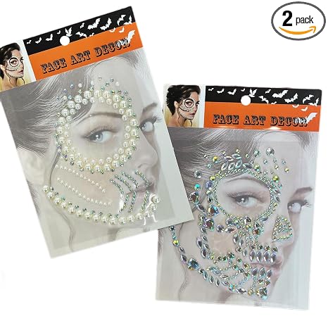 Halloween Pearls Face Gems Day Of The Death Skull Face Jewels Sticker - sugar skull costume