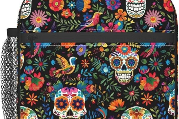 Reusable Vibrant Sugar Skull Lunch Box for Kids Girls Boys Women Adult, Insulated Day of the Dead Lunch Bag,Polyester Cooler Gothic Handbags Case for School Picnic Work Travel Beach or Hiking