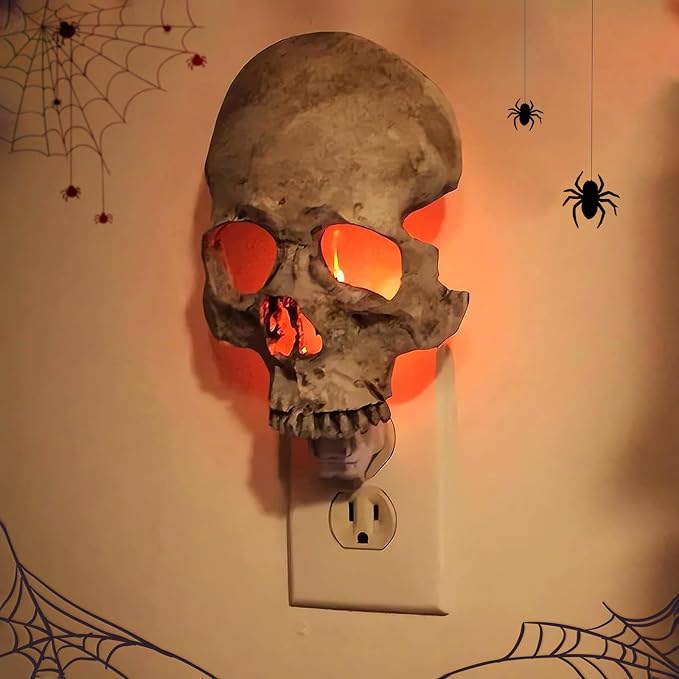Human Skull Night Light, Halloween Night Light with Skull, Halloween Lights for Indoor, Vintage Halloween Decor,Dusk to Dawn Sensor for Kids Room, Party & Home Decor - skull candle