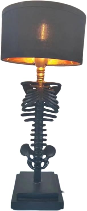 Thcbme Gothic Skull Lamp for Festival - 5W USB Art Deco Skeleton Table Light, Spooky Resin Novelty Decor with Funky Whimsical Design, Unique Gothic Decorate for Party/Home Office (Black) - skull lamp