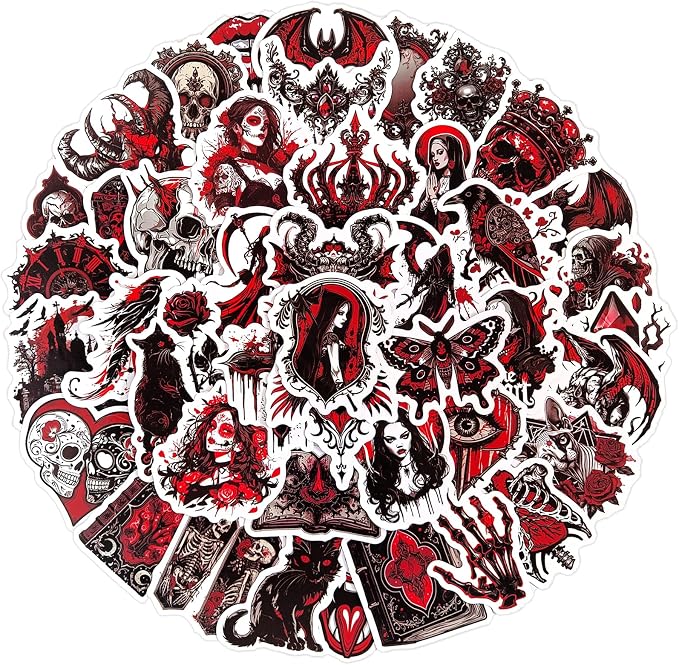 Ychsring Dark Romance Goth Stickers - 50 Pcs Gothic Skull Satanic Waterproof Vinyl Stickers for Water Bottle, Laptop, Phone Case - Horror Spooky Skeleton Stickers for Teens & Adults - skull sticker