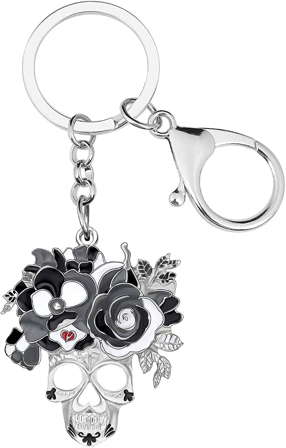 Enamel Alloy Halloween Flower Skull Keychain Car Keys Purse Charms Bag Accessories Sugar Skull Gifts for Women Girls - sugar skull handbags for sale