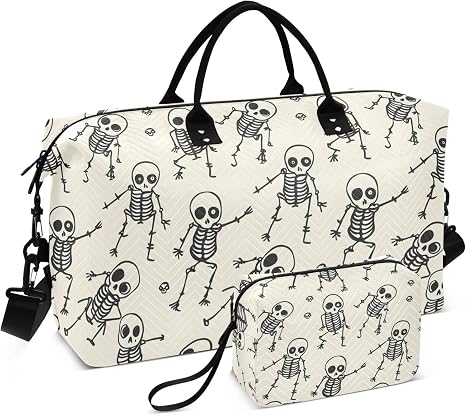 Skull Travel Duffle Gym Bag, Skeleton Skull Funny Style Weekender for Women with Toiletry Bag - skull suitcase
