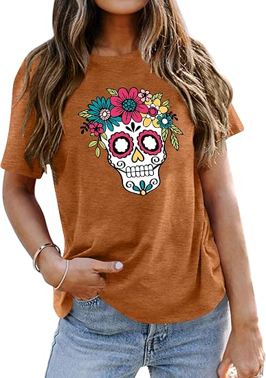 Ithalt Dia De Los Muertos Shirt Women Day of Dead T Shirt Sugar Skull Top - sugar skull dress