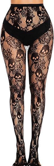 ShawGobow Goth Tights For Women,Sheer Mesh Skull Fishnets Leggings,Patterned Sexy Stockings Halloween Costume - sugar skull costume