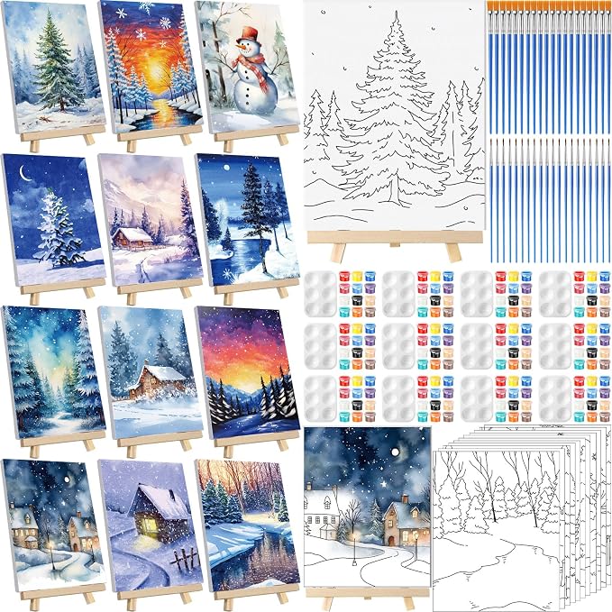 Zhanmai 12 Set Paint and Sip Kit for Adult 8''x10'', Winter Sonw - skull painting