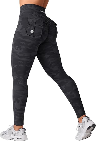 YEOREO CoreFlex Womens Leggings with Pockets V Cross Waist Charm Leggings - skull leggings