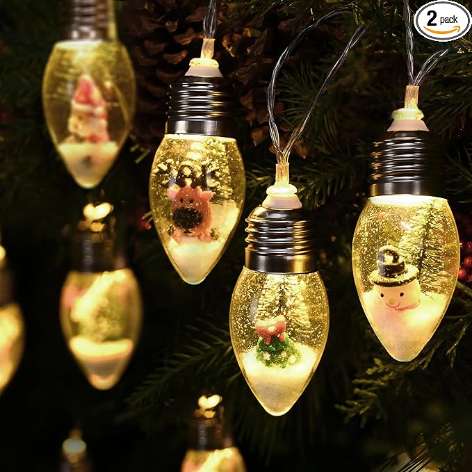 2 Pcs Snow Globe Christmas Lights, 13.2 FT Vintage Christmas Lights Indoor - string light
