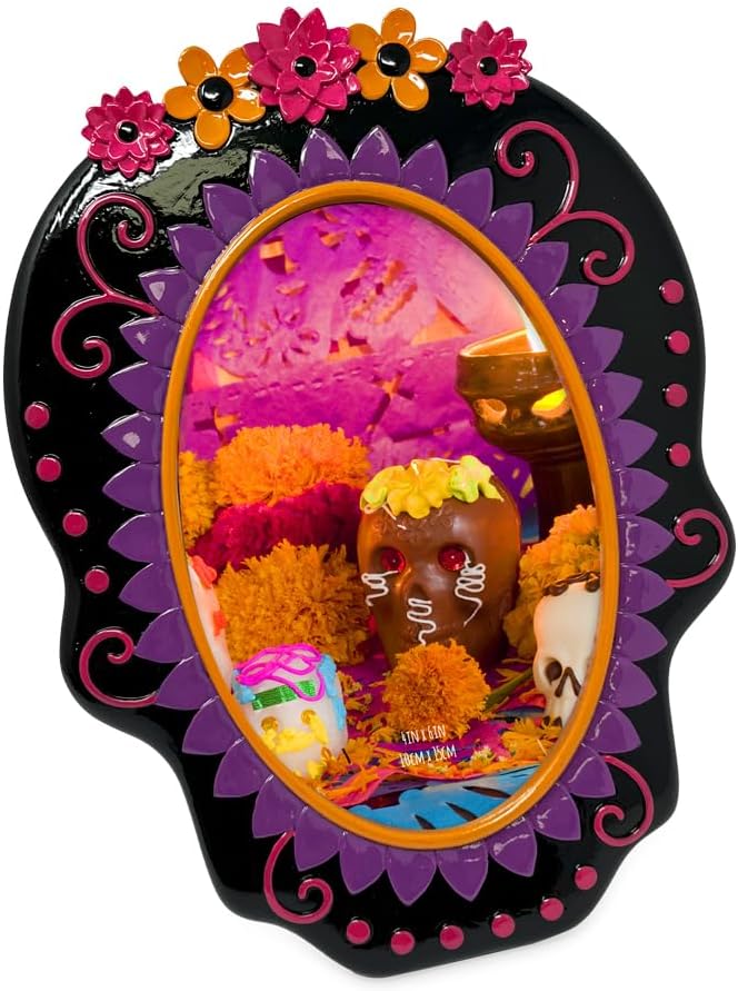 Isaac Jacobs 4X6 Sugar Skull Picture Frame - Black with Fuchsia - skull wall art