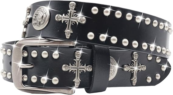 Skull Studded Belt Men Women Genuine Leather Y2k Punk Emo Goth belt - skull wallet