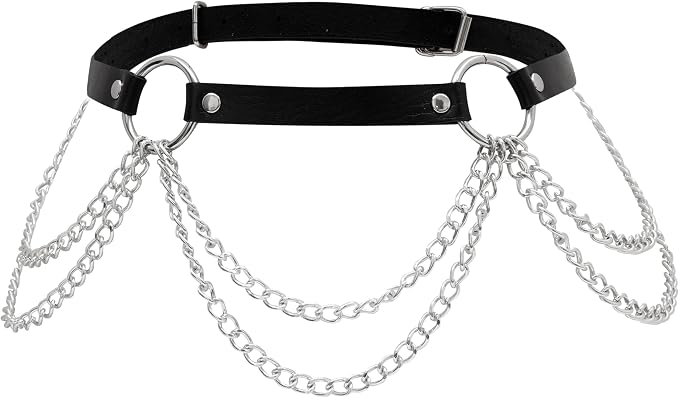 Emo Punk Grunge Goth Black Leather Waist Chain Belt, Goth Punk Accessories - skull wallet