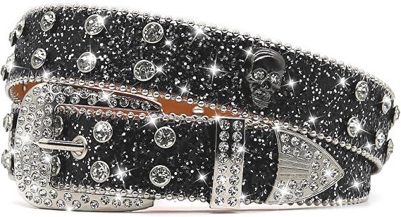Rhinestones Studded Skull Belt for Men Women Punk Y2k Gothic Emo