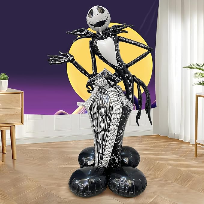 Halloween Balloons Decorations, 60 Inches Life-Sized Skinny Skull Foil Balloon, Spooky Self-Standing 3D Balloons for Halloween Party Decorations - skull inflatable