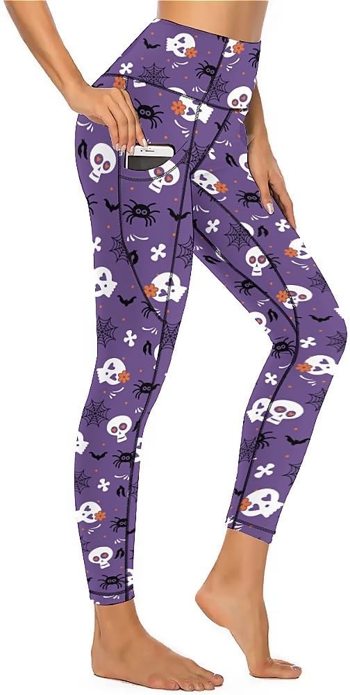 Cerburny High Waisted Exercise Yoga Pants with Pockets Workout Leggings for Women Running Pants - skull swimsuit