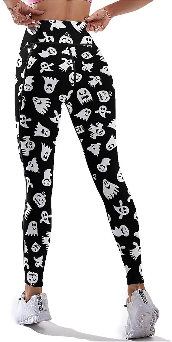 Tummy Control Yoga Pants for Women with Pockets, High Waist Running Sports Workout Yoga Leggings - skull leggings