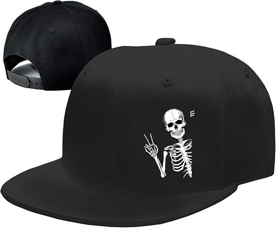 Snapback Hats for Men Flat Bill Brim Hats for Men Skeleton Skull Fitted Hat for Mens Black Baseball Hat Hip Hop