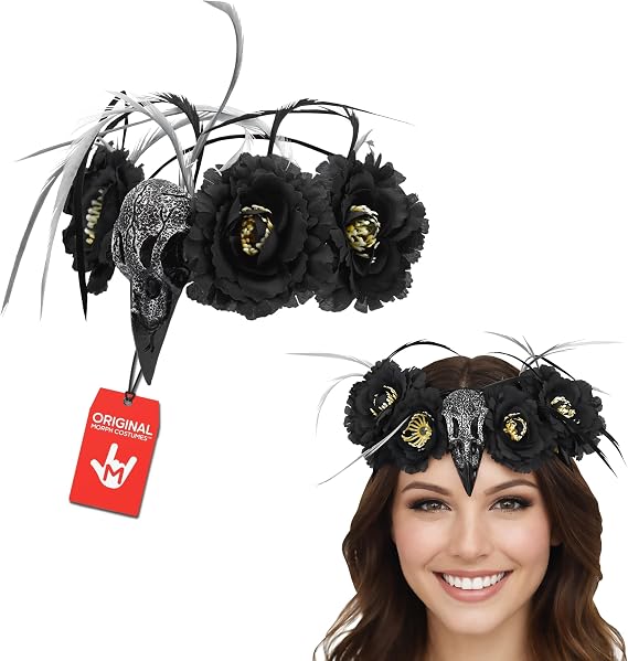 Nicky Bigs Novelties Raven Skull Headpiece, Black Halloween Accessory - skull headband