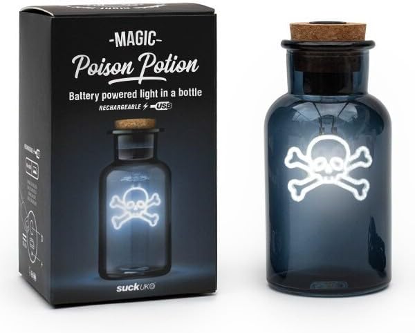 Suck UK Poison Potion Skull Bottle Lamp | Gothic Home Decor & Horror Decor | Neon Light in Bottle | Halloween Lights & Halloween Home Decor | Gothic Decor & Mood Lighting | Halloween Night Light - string light
