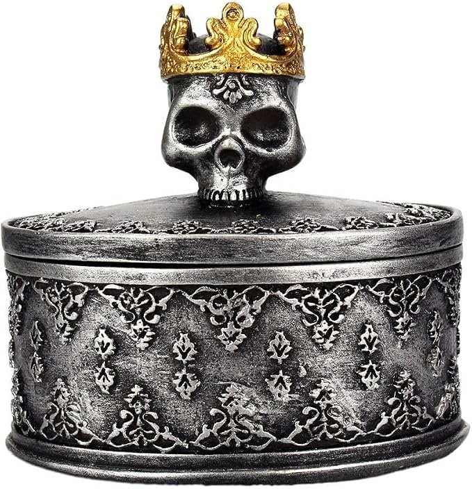Vctitil Skeleton Head Jewelry Box Jewelry Holder Organizer with Crown Halloween Decorations Skull Jewelry Box Home Skull Decor,Black