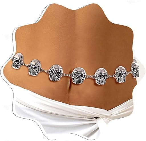 CanB Skull Waist Chain Gothic Punk Waist Chain Belt Halloween Skull Body Chain for Women - skull wallet