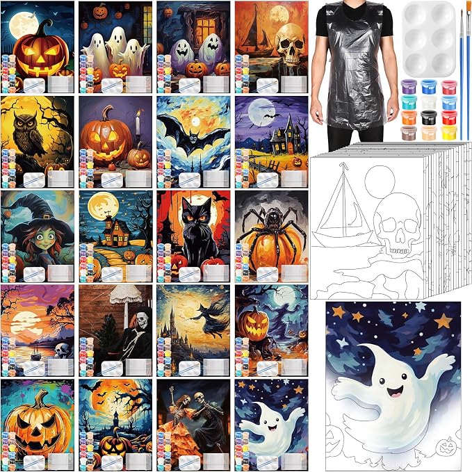 Dispowreath 20 Pack Halloween Pre Drawn Canvas Painting Kits