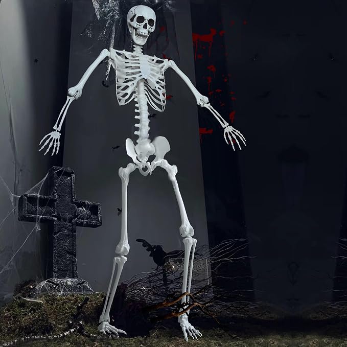 7.8Ft Giant Skeleton Life Size Realistic Plastic Human Skeleton with Movable Joints for Halloween Front Lawn Decorations - skeleton